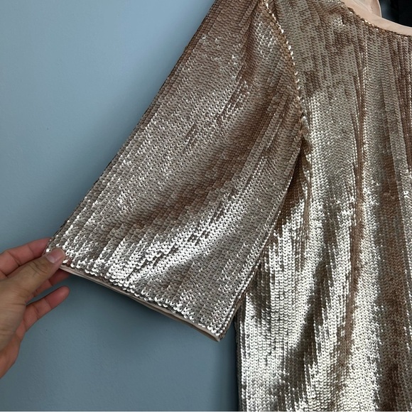 NWT J.crew Bianca rose gold Sequined crepe Top size 10 Black ribbon Bow back - Picture 7 of 16